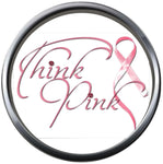 Bling Think Pink Breast Cancer Ribbon Survivor Cure By Awareness 18MM - 20MM Snap Jewelry Charm