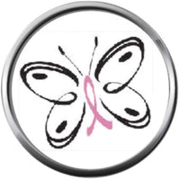 Butterfly Save The Tatas Boobies Pink Breast Cancer Ribbon Survivor Cure By Awareness 18MM - 20MM Snap Jewelry Charm