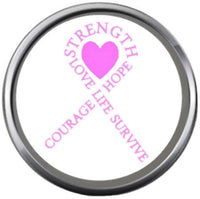 Strength Survive Courage Love Save The Tatas Boobies Pink Breast Cancer Ribbon Survivor Cure By Awareness 18MM - 20MM Snap Jewelry Charm
