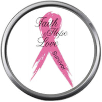 Faith Hope Love Survive Ribbon Tree Of Life Breast Cancer Awareness Support Cure For All Pendant Necklace  W/2 18MM - 20MM Snap Charms