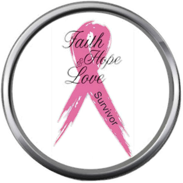 Faith Survivor Hope Love Save The Tatas Boobies Pink Breast Cancer Ribbon Survivor Cure By Awareness 18MM - 20MM Snap Jewelry Charm