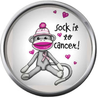 Sock Monkey Pink Breast Cancer Ribbon Survivor Cure By Awareness 18MM - 20MM Snap Jewelry Charm