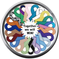 Together We Will Win All Cancer Ribbons 18MM - 20MM Fashion Snap Jewelry Charm