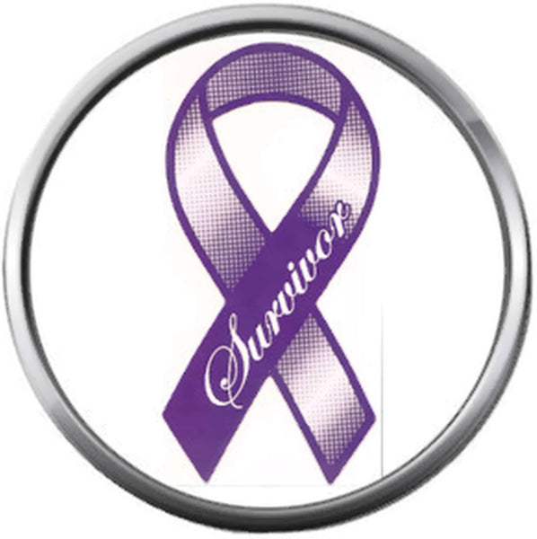 Cancer Purple Survivor Ribbon Hope For All Cancer Support Cure Awareness 18MM - 20MM Snap Jewelry Charm