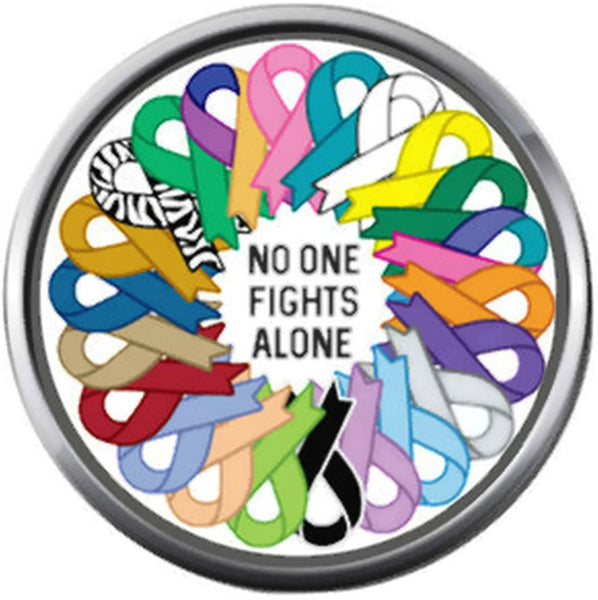 No One Fights Alone All Cancer Ribbons Find Cure Awareness 18MM - 20MM Fashion Snap Jewelry Charm
