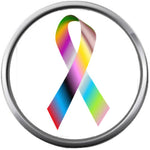 Rainbow Cancer Ribbon Survivor Hope For All Support Cure By Awareness 18MM - 20MM Snap Jewelry Charm