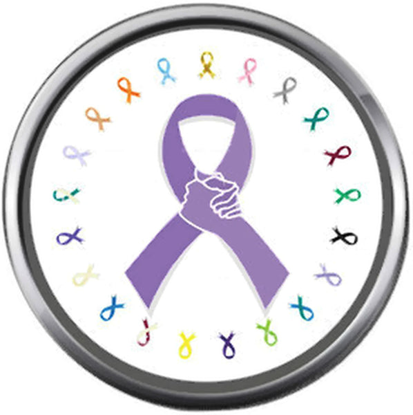 Purple Hands All Cancer Ribbon Colors Survivor Cure By Awareness Believe Support 18MM - 20MM Charm
