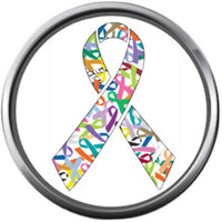 Rainbow Ribbon All Cancer Awareness Support For A Cure For All Pendant Necklace  W/2 18MM - 20MM Snap Charms