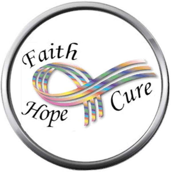 Faith Hope Cure Rainbow Cancer Ribbon Survivor Hope For All Support Cure Awareness 18MM - 20MM Snap Jewelry Charm