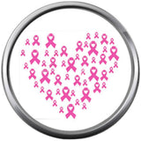 Ribbons In Heart Shape Save The Tatas Boobies Pink Breast Cancer Ribbon Survivor Cure By Awareness 18MM - 20MM Snap Jewelry Charm