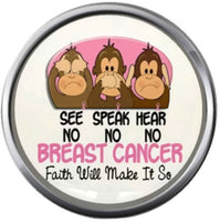 Hear See Speak No Evil Sock Monkey Pink Ribbon Breast Cancer Support Awareness Hope Cure Pendant Necklace  W/2 18MM - 20MM Snap Jewelry Charms