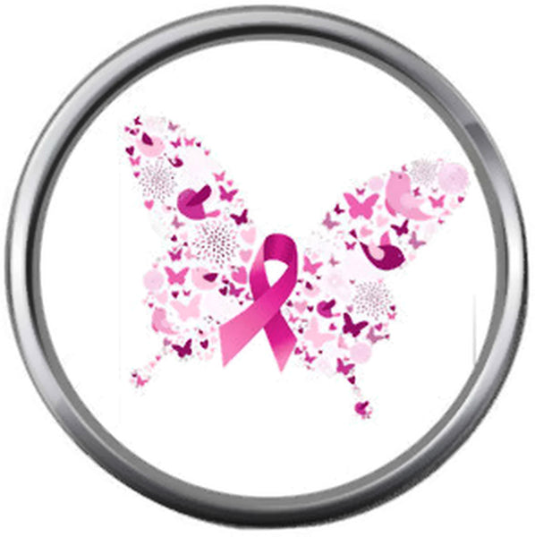 Splash Art Butterfly Save The Tatas Boobies Pink Breast Cancer Ribbon Survivor Cure By Awareness 18MM - 20MM Snap Jewelry Charm