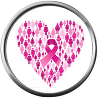 Pink Breast Cancer Ribbon In Heart Of People Survivor Cure By Awareness 18MM - 20MM Snap Jewelry Charm