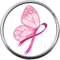 Butterfly Wings Pink Breast Cancer Ribbon Survivor Cure By Awareness 18MM - 20MM Snap Jewelry Charm