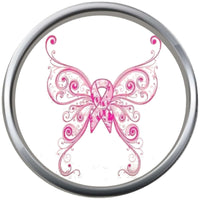 Artistic Butterfly Save The Tatas Boobies Pink Breast Cancer Ribbon Survivor Cure By Awareness 18MM - 20MM Snap Jewelry Charm