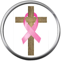 Jesus Cross Religious Pink Breast Cancer Ribbon Survivor Cure By Awareness 18MM - 20MM Snap Jewelry Charm