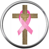 Jesus Cross Religious Pink Breast Cancer Ribbon Survivor Cure By Awareness 18MM - 20MM Snap Jewelry Charm