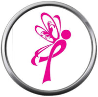 Butterfly Person Pink Breast Cancer Ribbon Survivor Cure By Awareness 18MM - 20MM Snap Jewelry Charm