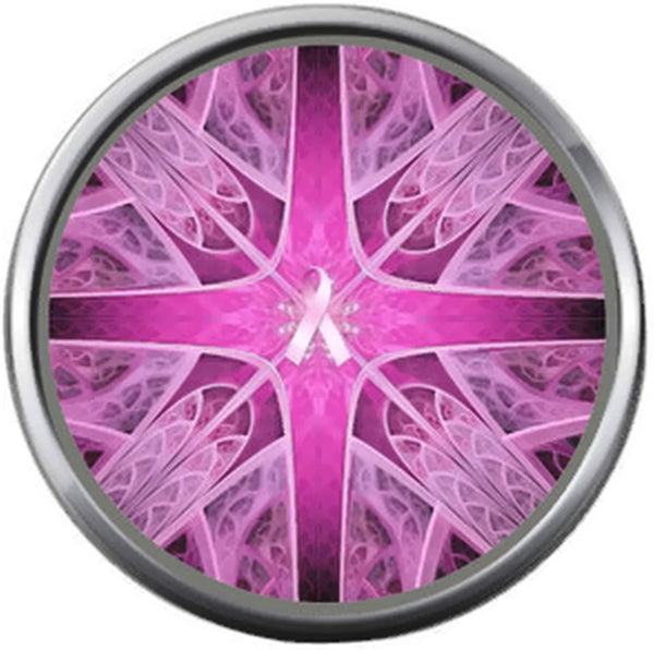 Kaleidoscope Pink Breast Cancer Ribbon Survivor Cure By Awareness 18MM - 20MM Snap Jewelry Charm