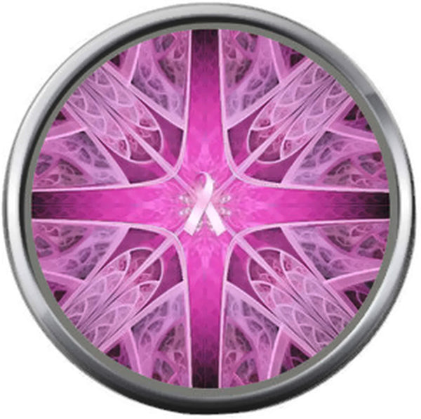 Kaleidoscope Pink Breast Cancer Ribbon Survivor Cure By Awareness 18MM - 20MM Snap Jewelry Charm
