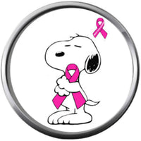 Snoopy Hugs Pink Breast Cancer Ribbon Survivor Cure By Awareness 18MM - 20MM Snap Jewelry Charm