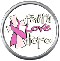 Faith Love Hope Pink Breast Cancer Ribbon Survivor Cure By Awareness 18MM - 20MM Snap Jewelry Charm
