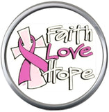 Faith Love Hope Pink Breast Cancer Ribbon Survivor Cure By Awareness 18MM - 20MM Snap Jewelry Charm