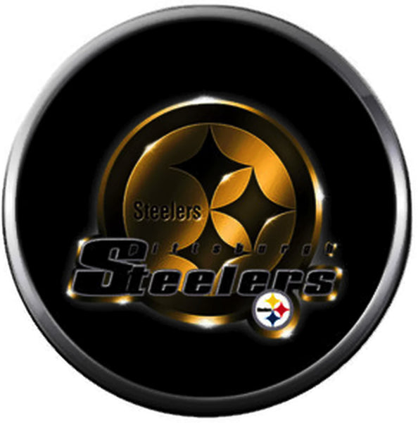 NFL Gold Logo On Black Pittsburgh Steelers Football Fan Team Spirit 18MM - 20MM Fashion Jewelry Snap Charm