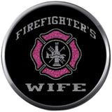 Pink Black Maltese Cross Shield Firefighter Wife Thin Red Line Proud Protect Serve 18MM-20MM Snap Charm