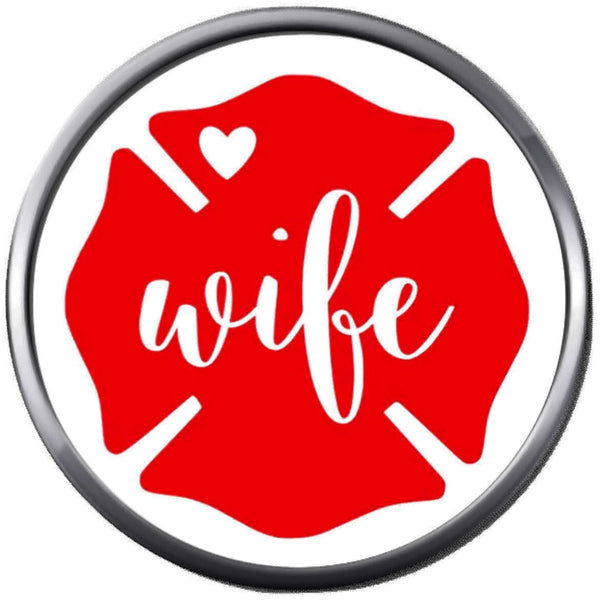 Thin Red Line Maltese Cross Shield Wife Heart Proud Firefighter Protect Serve  18MM - 20MM Snap Charm