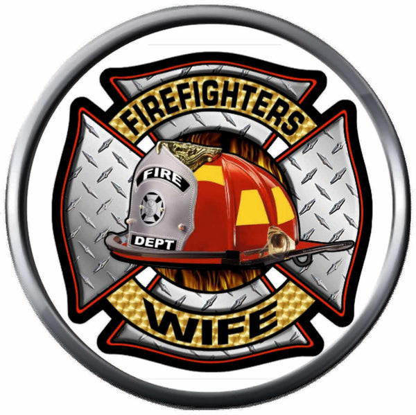 Diamond Plate Maltese Cross Shield Firefighter Wife Helmet Thin Red Line Proud Protect Serve  18MM-20MM Snap Charm