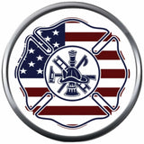 USA American Flag Maltese Cross Thin Red Line Firefighter Courage Under Fire 18MM-20MM Snap Charm