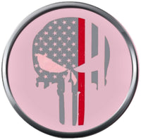 Pink USA American Flag Skull Punisher Thin Red Line Firefighter Courage Under Fire Womans 18MM - 20MM Snap Charm