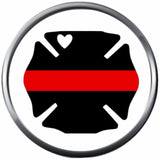 Red Maltese Cross Firefighter Thin Red Line Courage Under Fire Heart 18MM-20MM Snap Charm Jewelry