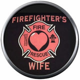 Proud Wife Of A Courageous Strong Fire Fighter Fireman Rescue Shield Maltese Cross Pink Heart 18MM-20MM Snap Charm
