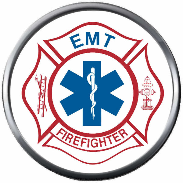 Firefighter EMT Fire Department Medic EMS Snake Maltese Cross 18MM-20MM Snap Charm Jewelry