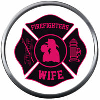 Pink Black Maltese Cross Firefighter Wife Thin Red Line Courage Under Fire 18MM-20MM Snap Charm Jewelry