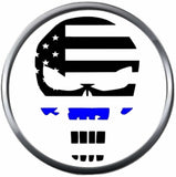 Punisher Skull Thin Blue Line Police Officer Sheriff Support  18MM - 20MM Snap Charm Jewelry