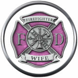 Pink Maltese Cross Firefighter Wife Thin Red Line Courage Under Fire 18MM-20MM Snap Charm Jewelry
