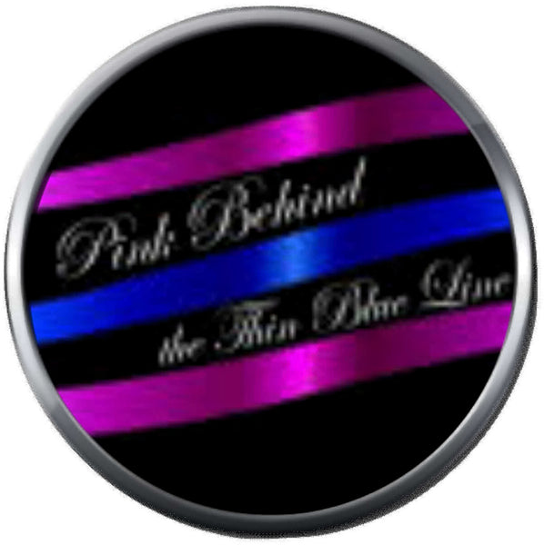 Pink Behind The Thin Blue Line Police Officer Sheriff Support  18MM - 20MM Snap Charm Jewelry