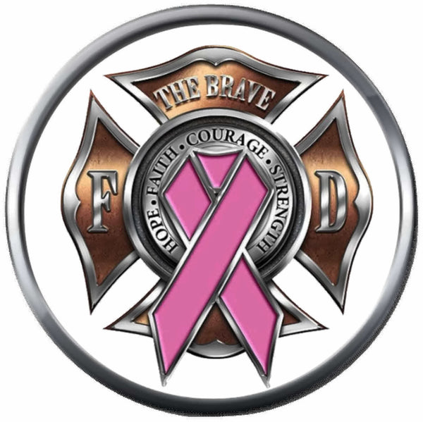 Bronze Maltese Pink Breast Cancer Ribbon Fire Rescue Helmet Fireman Firefighter Thin Red Line Courage Under Fire 18MM-20MM Snap Charm Jewelry