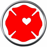 Thin Red Line Firefighter Maltese Cross Heart Courage Under Fire 18MM-20MM Snap Charm Jewelry