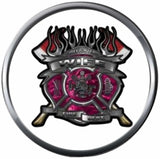 Pink Fire Axe Shield Maltese Cross Heart Firefighter Wife Thin Red Line Courage Under Fire 18MM-20MM Snap Charm Jewelry