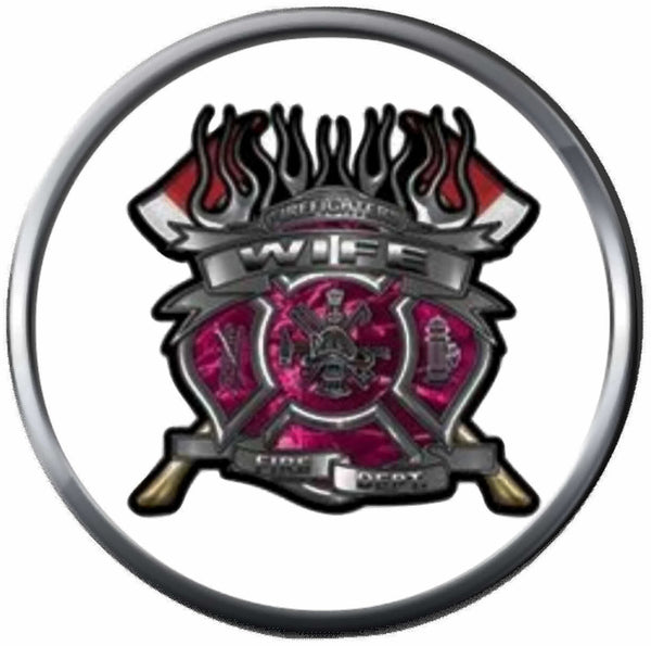 Pink Fire Axe Shield Maltese Cross Heart Firefighter Wife Thin Red Line Courage Under Fire 18MM-20MM Snap Charm Jewelry