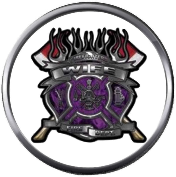 Purple Fire Ax Shield Maltese Cross Heart Firefighter Wife Thin Red Line Courage Under Fire 18MM-20MM Snap Charm Jewelry