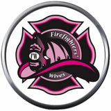 Pink Maltese Helmet Firefighter Wife Thin Red Line Courage Under Fire 18MM-20MM Snap Charm Jewelry