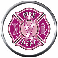 Thin Red Line Firefighter Pink Maltese Cross Support Breast Cancer Awareness 18MM-20MM Snap Charm Jewelry