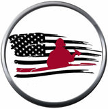 Thin Red Line Firefighter On Tattered USA American Flag Courage Under Fire 18MM-20MM Snap Charm Jewelry