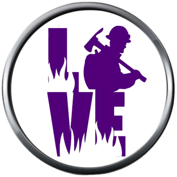Love Firefighter Fire Man With Axe In Purple Flames Courage Under Fire Thin Red Line 18MM-20MM Snap Charm Jewelry