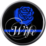 Thin Blue Line Wife With Rose Show Support For Police Sheriff Officer Cop 18MM - 20MM Snap Charm